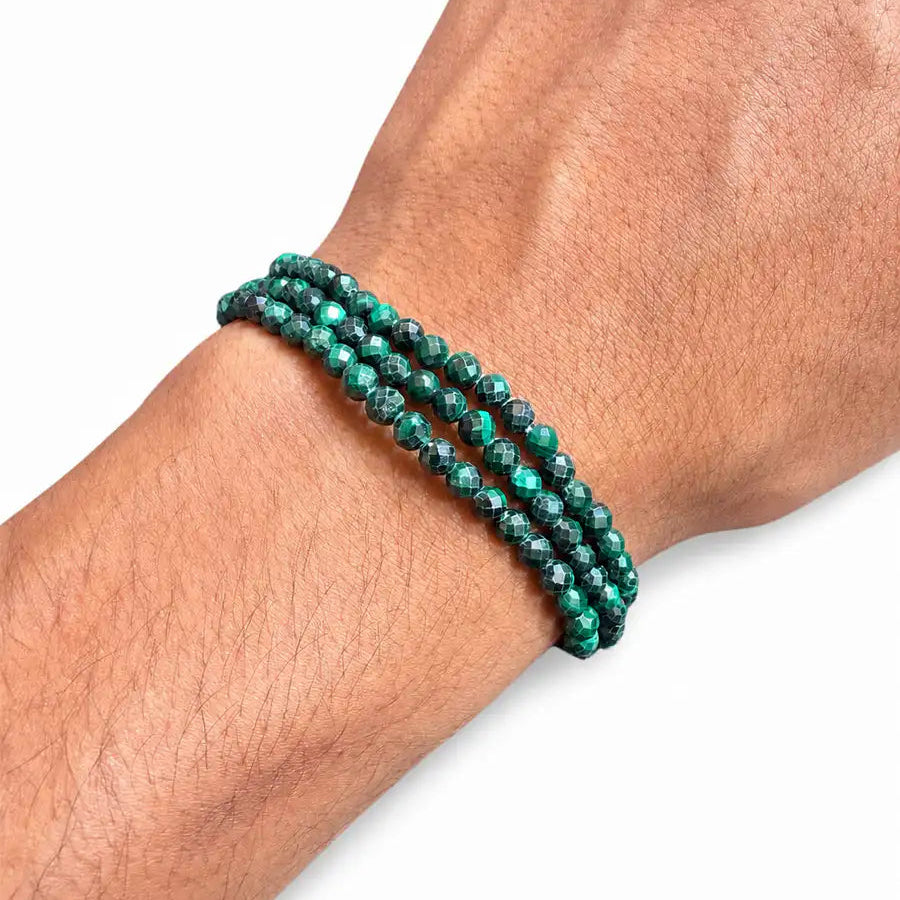 Pulsera malaquita 4mm facetada – Transformación y protección