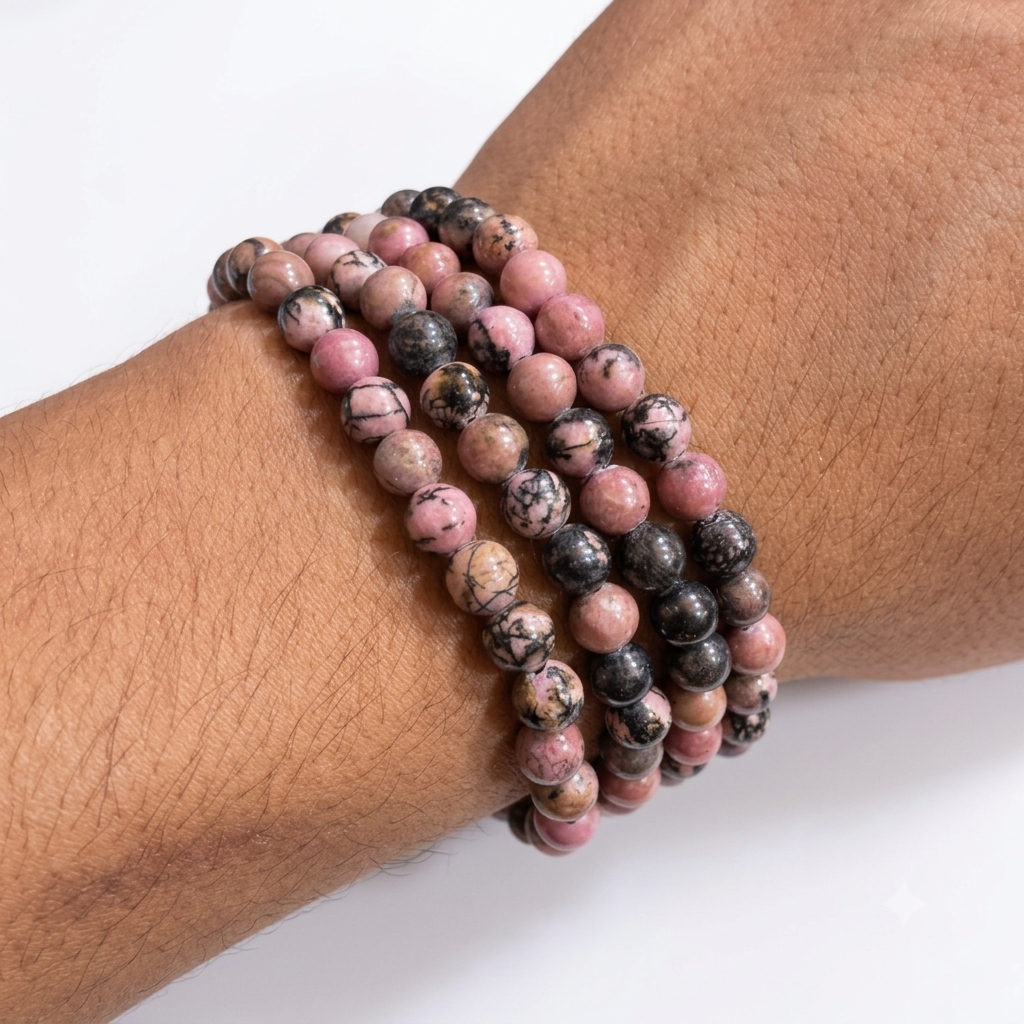 Pulsera rodonita 6mm – Amor y equilibrio