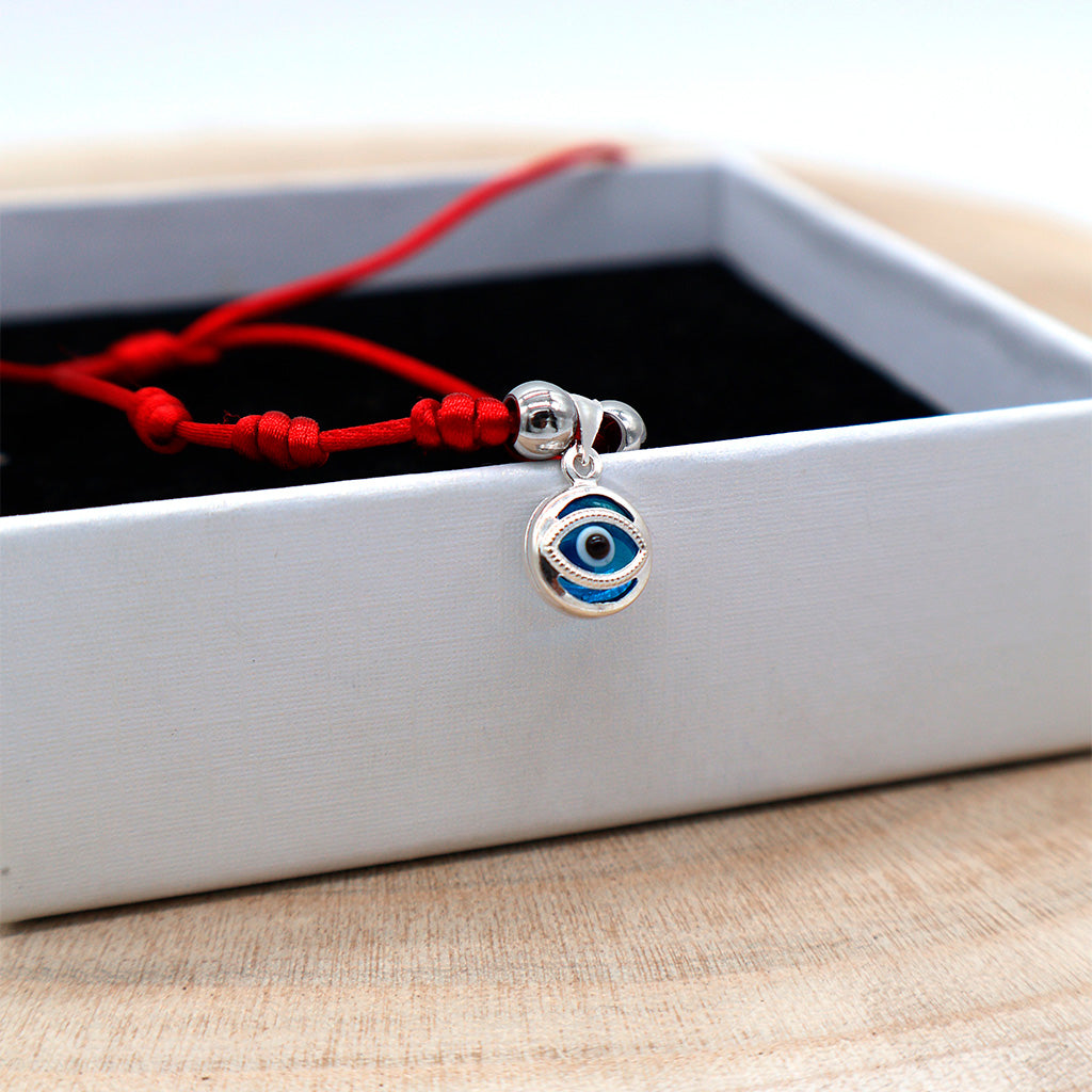 Pulsera roja ojo turco detallado 7 nudos - Protección y mal de ojo