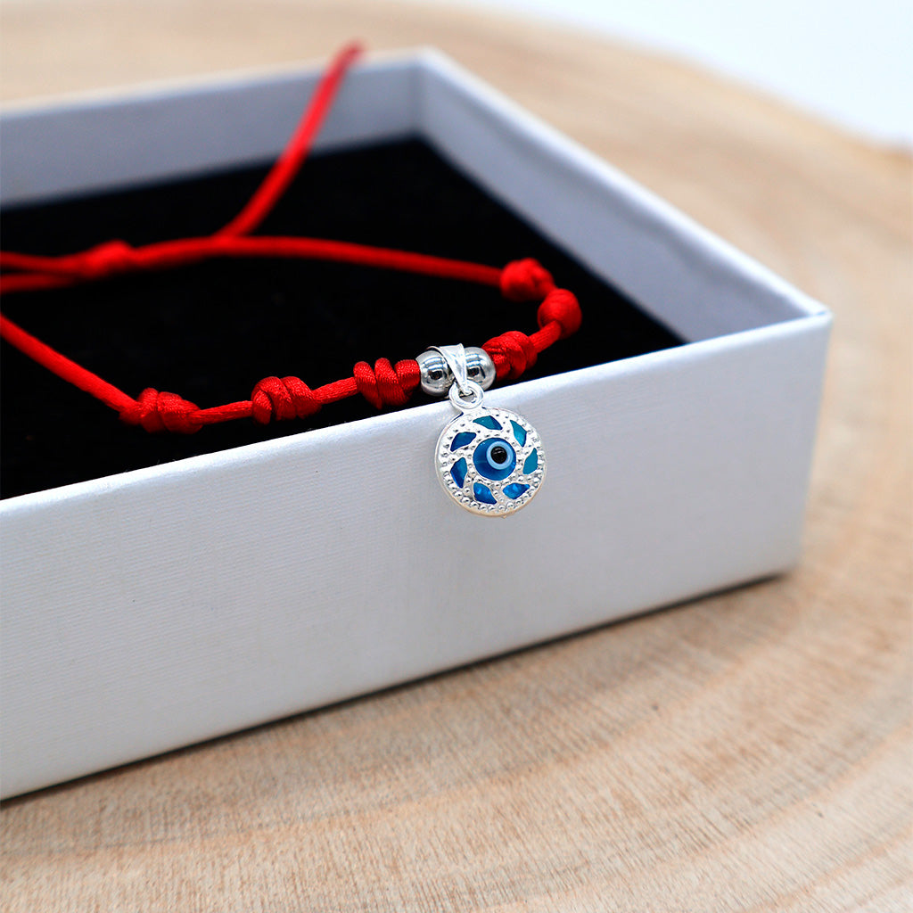 Pulsera roja ojo turco espiral 7 nudos - Protección y mal de ojo