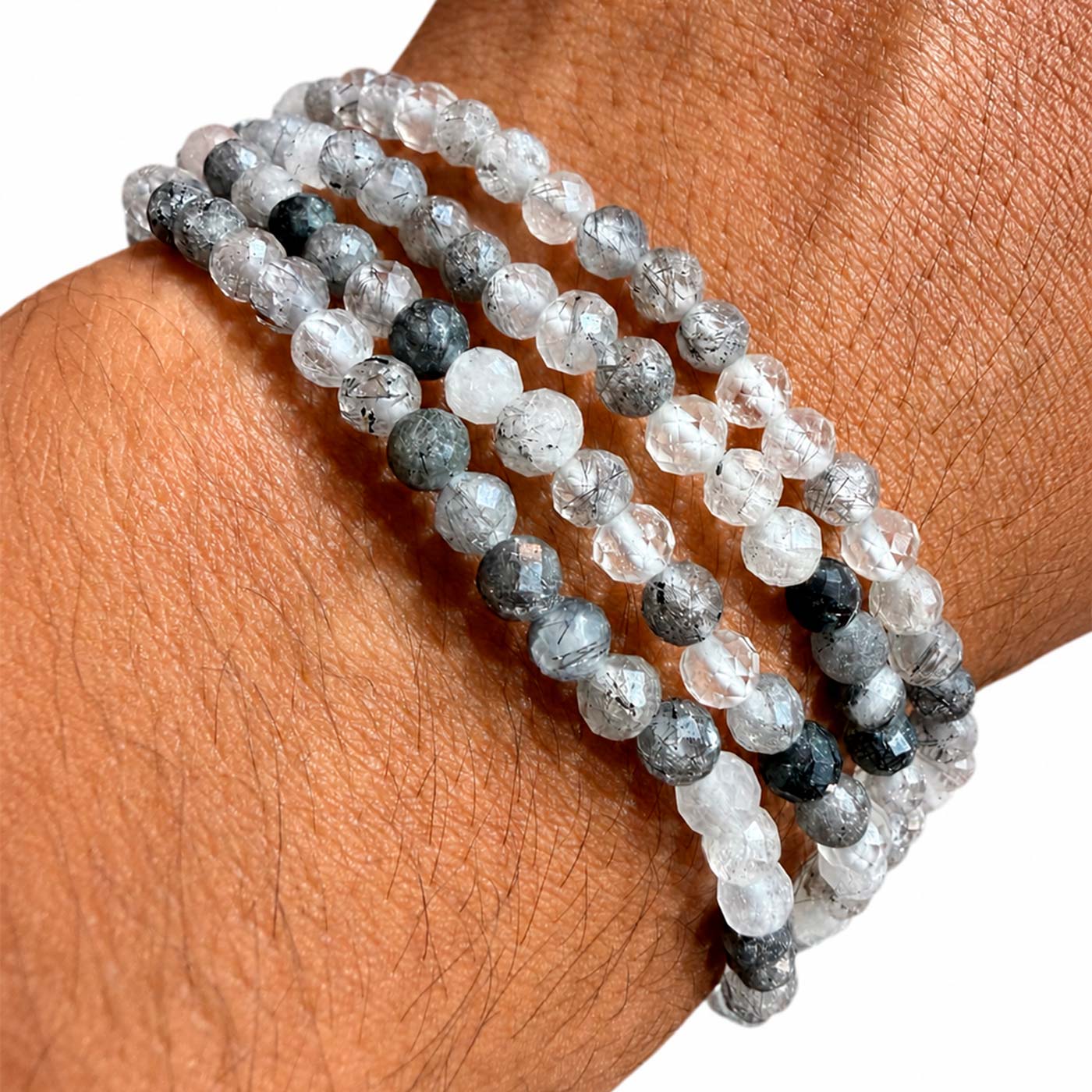 Pulsera cuarzo turmalinado 4mm facetada – Protección y limpieza